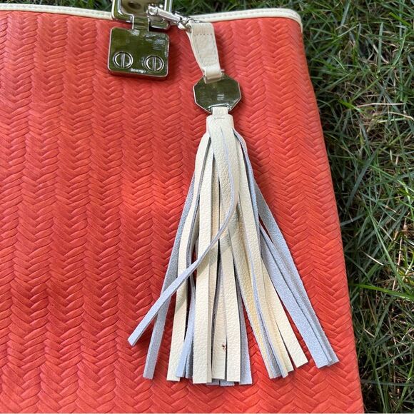 Treesje Orange Woven Leather Cream Tassel Large Organizer AWO-3032 Tote Bag - Picture 6 of 16